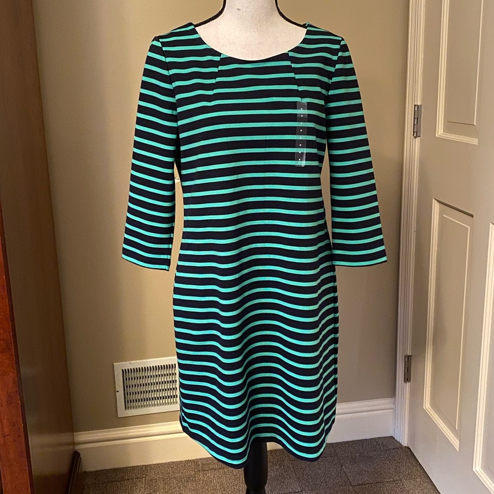 Gap 3/4 Sleeve Navy Blue and Green Dress